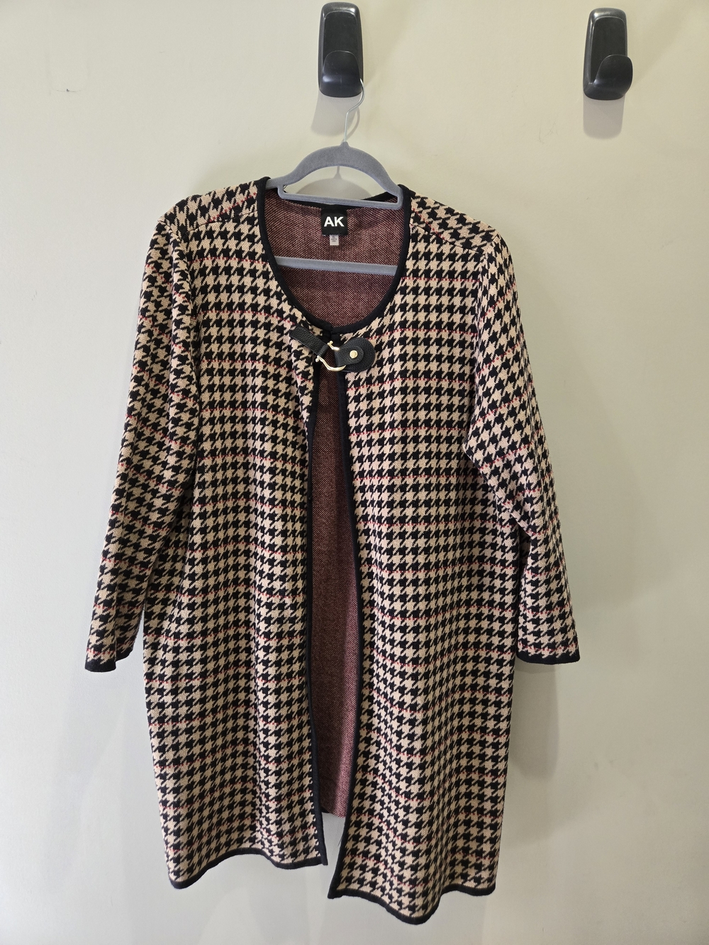 Anne Klein Houndstooth Red, Cream & Black Long Jacket